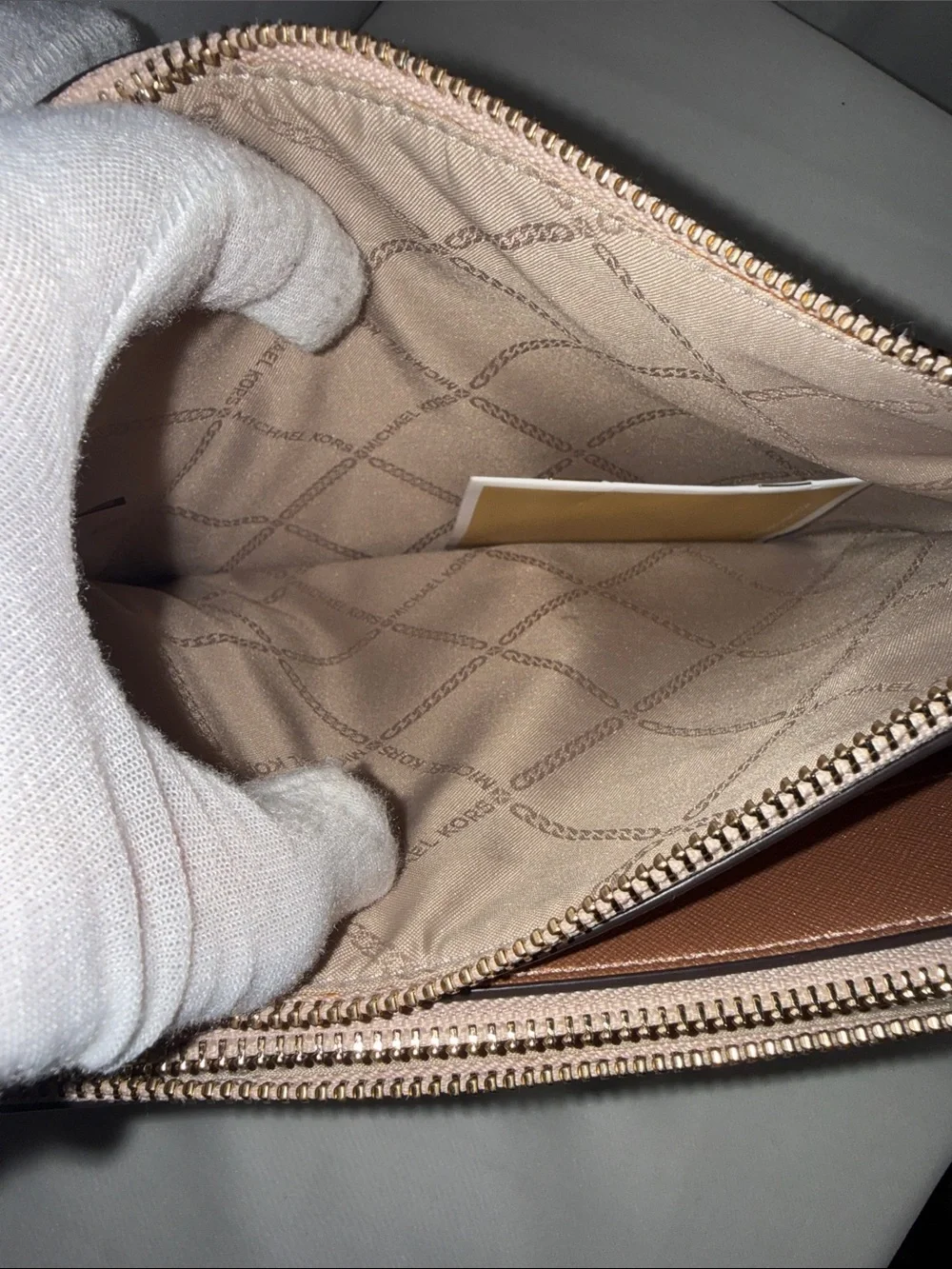 Michael Kors Karla Metallic Leather East West Crossbody In Ballet/Rose Gold